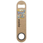 Rechthoekig blauw en rood ijzige verlichte letter  speed flessenopener (Achterkant)