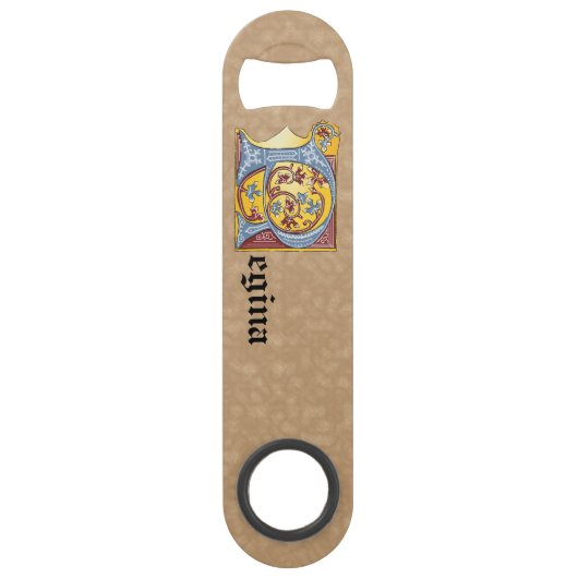 Rechthoekig blauw en rood ijzige verlichte letter  speed flessenopener (Achterkant)