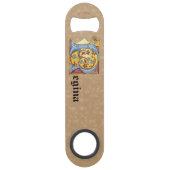 Rechthoekig blauw en rood ijzige verlichte letter speed flessenopener (Voorkant)