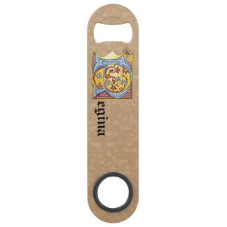 Rechthoekig blauw en rood ijzige verlichte letter  speed flessenopener