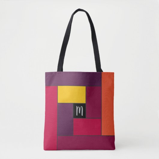 Rechthoekig patroon (ver4) met aangepast monogram tote bag (Voorkant)