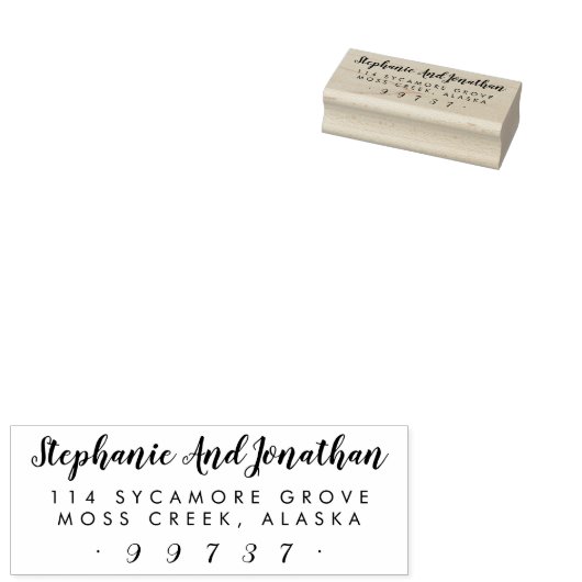 Rechthoekig rustiek trouwscript retouradres rubberstempel (Gestempeld)