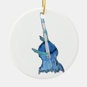 rechthoekige bas, gespeeld door twee handen, blauw keramisch ornament
