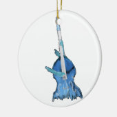 rechthoekige bas, gespeeld door twee handen, blauw keramisch ornament (Links)