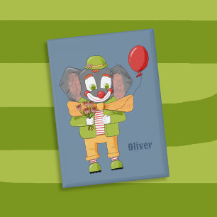 Rechthoekige blauwe knoop met clownolifant voor ki button