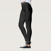 Rechthoekige geometrische witte lijnen op zwart leggings (Links)