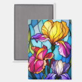 Rechthoekige magneet met glas-in-lood irisbloem (Voorkant / Achterkant)