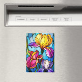 Rechthoekige magneet met glas-in-lood irisbloem (Insitu (Vaatwasser))