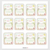 Rechthoekige roze konijnenboekjes sticker (Vel)