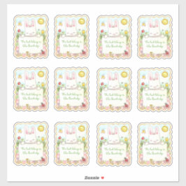 Rechthoekige roze konijnenboekjes sticker