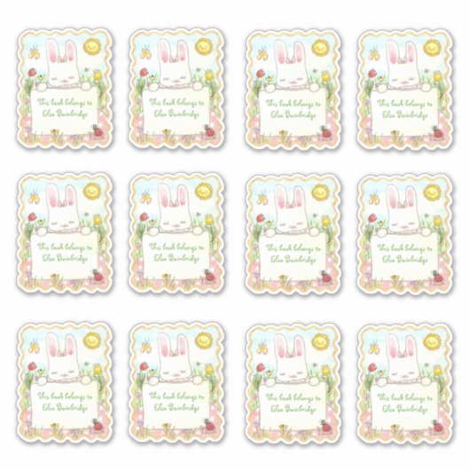 Rechthoekige roze konijnenboekjes sticker (Voorkant)