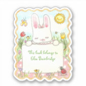 Rechthoekige roze konijnenboekplaat sticker (Voorkant)