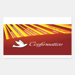 Rechthoekige sticker, confirmatie, duif op rood sticker