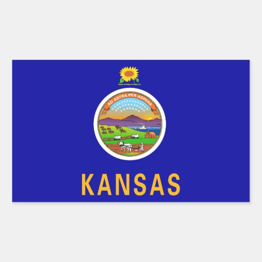 Rechthoekige sticker met vlag van Kansas, U.S.A. (Voorkant)