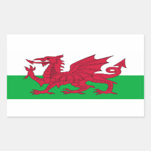 Rechthoekige sticker met vlag van Wales