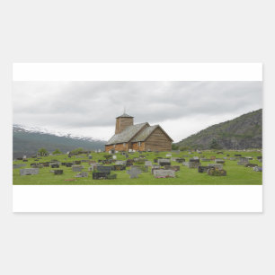 Rechthoekige sticker van de vaste kerk in Noorwege