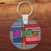 Rechthoekige strepen, warm en koel, met cirkelacce sleutelhanger (Voorkant)