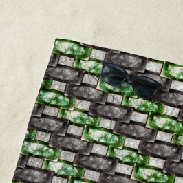 Rechthoekige stukken, gekleurd, grijs groen strandlaken