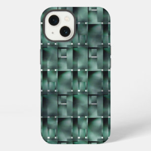 Rechthoekige vormen in donker en gespikkeld groen iPhone 13 hoesje