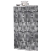 Rechthoekige vormen van grijze kleur en donkere vl heupfles (Links)