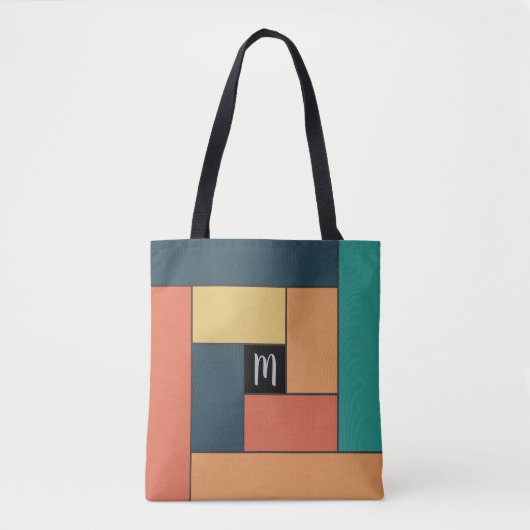 Rechthoekpatroon (ver2) met Aangepast monogram Tote Bag (Voorkant)