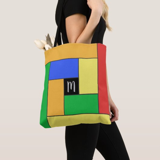 Rechthoekpatroon (ver9) met Aangepast monogram Tote Bag (Dichtbij)