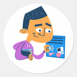 Rechtlijnige Student Erelijst Retro Cartoon Sticke Ronde Sticker