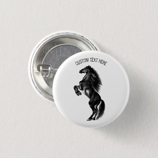 Rechtop zwart wild paard Button met aangepaste tek (Voorkant /achterkant)