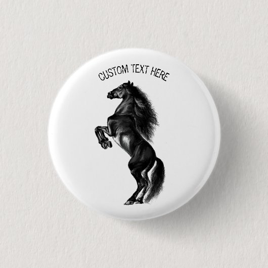 Rechtop zwart wild paard Button met aangepaste tek (Voorkant)