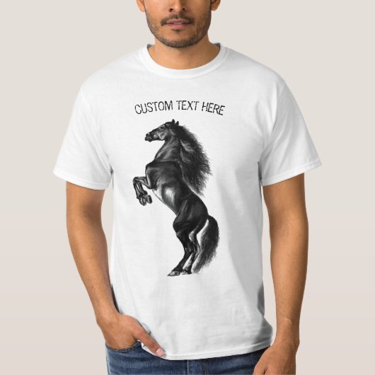 Rechtop zwart wild paard T-shirt met aangepaste te (Voorkant)