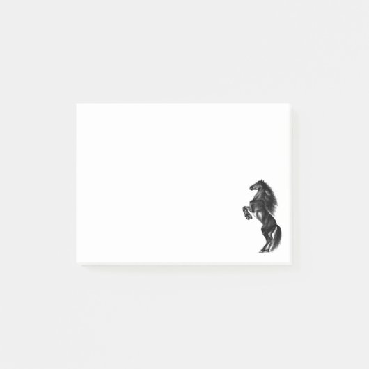 Rechtop zwart wild paard - zwart-wit tekening - post-it® notes (Voorkant)