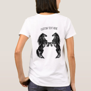 Rechtop zwart wild paarden T-shirt met aangepaste