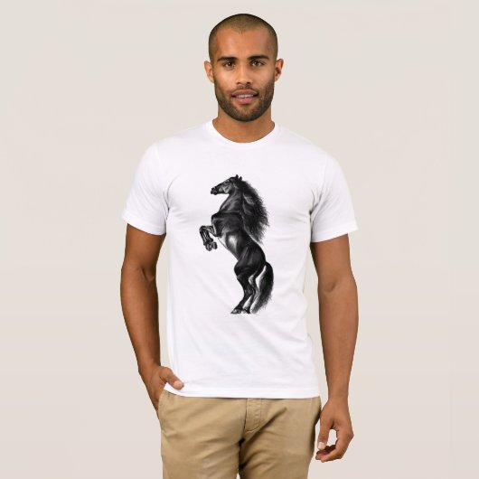 Rechtop Zwart Wilde Paard Zwart-wit Schilderij T-shirt (Voorkant volledig)