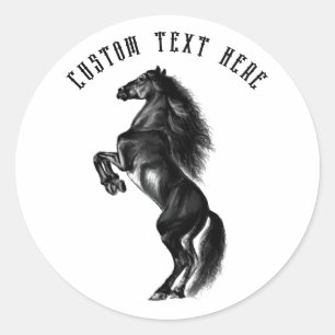 Rechtop Zwarte Wilde Paard Sticker met aangepaste 