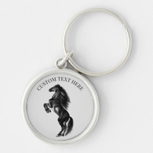 Rechtopstaande Zwarte Wilde Paard Sleutelhanger Aa
