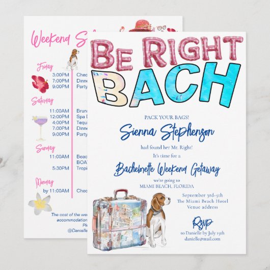 Rechts Bach Bachelorette Weekend Getaway Route Kaart (Voorkant / Achterkant)