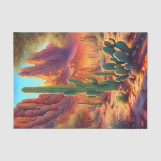 Rechts Sunny Desert Cactus Landschap Decoupage Tissuepapier (Voorkant)