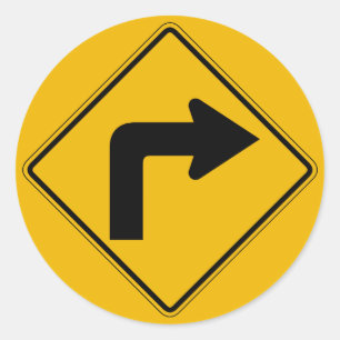 Rechtsaf, verkeerswaarschuwingsteken, VS Ronde Sticker