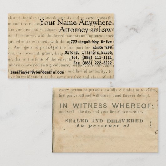 Rechtsdocument Ephemera, Kaart van de Rustic Lawye Visitekaartje (Voorkant / Achterkant)