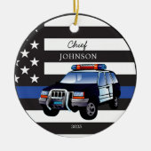 Rechtshandhaving Dunne Blauwe Lijn Vlag SUV Keramisch Ornament (Voorkant)