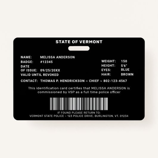 Rechtshandhavingsfunctionaris Foto Logo Politie-ID Badge (Achterkant)