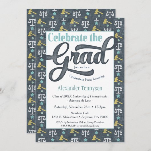 Rechtsschool Afstuderen Uitnodiging Advocaat Gray  (Voorkant / Achterkant)