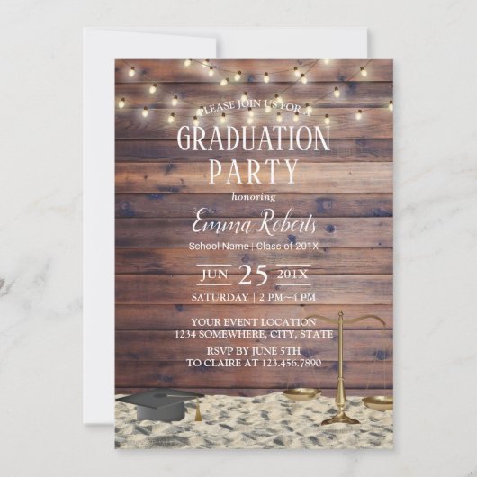 Rechtsschool Rustic Beach Graduparty Kaart (Voorkant)