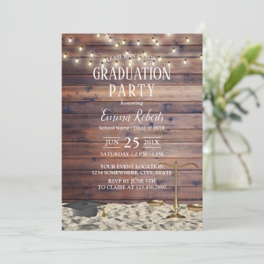 Rechtsschool Rustic Beach Graduparty Kaart (Staand voorkant)