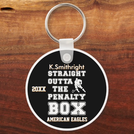 Rechtstreeks buiten de strafdoos ijshockey sleutelhanger (Voorkant)