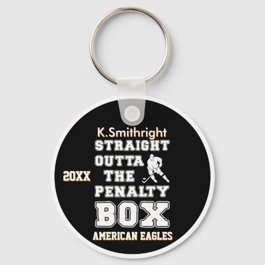 Rechtstreeks buiten de strafdoos ijshockey sleutelhanger (Achterkant)