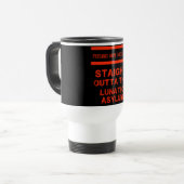 Rechtstreeks uit het krankzinnige asiel reisbeker (Voorkant links)