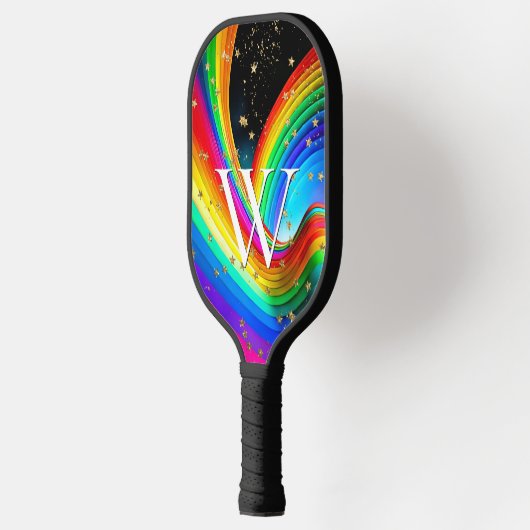 Rechtvaardige regenboog & gouden sterren pickleball paddle (Links)