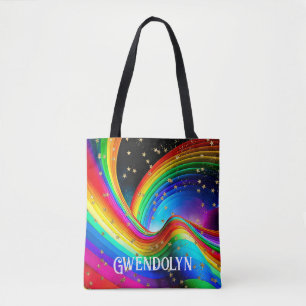Rechtvaardige regenboog & gouden sterren tote bag
