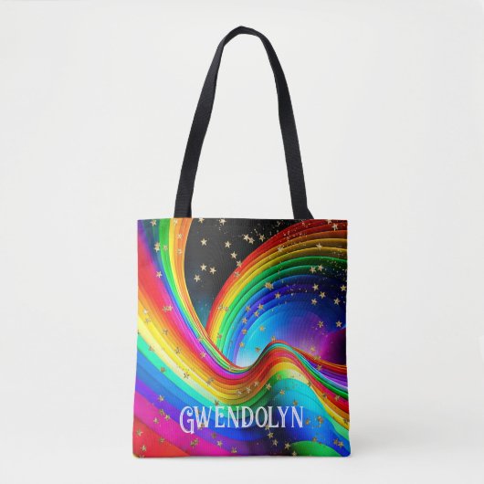 Rechtvaardige regenboog & gouden sterren tote bag (Voorkant)